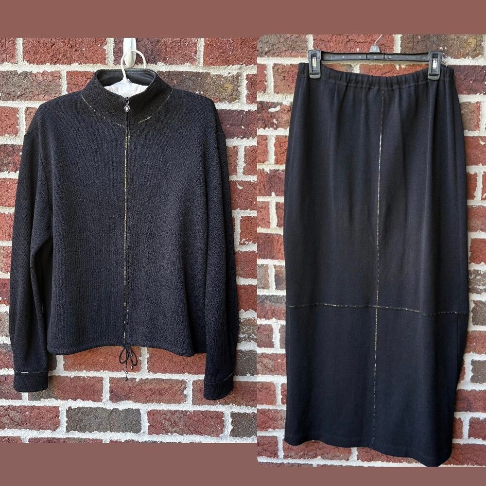 Vintage St. John Sport Black Knit Sweater Skirt Set S M